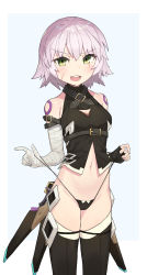 Rule 34 | 1girl, absurdres, arm belt, bad id, bad pixiv id, bandaged arm, bandages, bare shoulders, black gloves, black panties, black thighhighs, breasts, cameltoe, cleavage cutout, clothing cutout, facial scar, fate/apocrypha, fate/grand order, fate (series), fingerless gloves, gloves, green eyes, grey hair, highres, jack the ripper (fate/apocrypha), looking at viewer, manglifer, navel, open mouth, panties, panty pull, pulled by self, scar, scar across eye, scar on cheek, scar on face, short hair, shoulder tattoo, single glove, small breasts, smile, solo, tattoo, thighhighs, underwear, wedgie, white background, white hair
