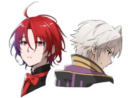 Rule 34 | 2boys, alear (fire emblem), alear (male) (fire emblem), closed mouth, fire emblem, fire emblem awakening, fire emblem engage, grima (fire emblem), hair between eyes, highres, looking at viewer, looking to the side, male focus, multiple boys, nintendo, red eyes, red hair, robin (fire emblem), robin (male) (fire emblem), short hair, simple background, white background, white hair, zuzu (ywpd8853)