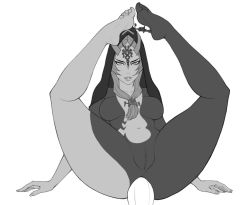 Rule 34 | 1girl, anal, breasts, cleft of venus, colored skin, disembodied penis, eyelashes, fat mons, front ponytail, full body, greyscale, hood, jewelry, legs up, lips, lm (legoman), long hair, looking at viewer, md5 mismatch, midna, midna (true), monochrome, multicolored skin, navel, nintendo, no nipples, nude, parted lips, penis, pussy, sex, simple background, soles, solo focus, spoilers, the legend of zelda, the legend of zelda: twilight princess, thighs, toes, two-tone skin, uncensored, wide hips