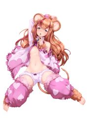 Rule 34 | 1girl, animal ears, arm up, barbariank, barefoot, blue eyes, blush, bow, bow panties, breasts, brown hair, commentary, dormouse (monster girl encyclopedia), english commentary, feet, finger to mouth, full body, fur, fur trim, hair ornament, hairclip, half-closed eyes, heart, heart hair ornament, highres, long hair, looking at viewer, monster girl, monster girl encyclopedia, mouse ears, mouse girl, mouse tail, multicolored hair, navel, off shoulder, open clothes, panties, petite, pink hair, small breasts, solo, streaked hair, tail, transparent background, two-tone hair, underwear, white panties