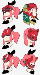 Rule 34 | :o, absurdres, bow, bowtie, closed mouth, commentary, fox mask, hidden eyes, highres, iwako (eiken3kyuboy), looking to the side, mask, mechanical, multiple girls, original, pink eyes, pink hair, ponytail, simple background, sketch, straight hair, white background