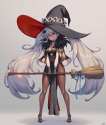 Rule 34 | 1girl, absurdres, bara (totocos), black pantyhose, breasts, capelet, dress, hat, highres, long hair, original, pantyhose, twintails, very long hair, witch, witch hat, wizard, wizard hat