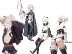 Rule 34 | 1boy, armor, ass, black bow, boots, bow, bulge, cape, closed mouth, contrapposto, corrin (fire emblem), corrin (male) (fire emblem), corrin (male) (fire emblem), corset, crossdressing, fate/grand order, fate (series), fire emblem, fire emblem fates, fire emblem heroes, from behind, hair bow, headpiece, highres, horns, jack the ripper (fate/apocrypha), japanese clothes, jeanne d&#039;arc (fate), jeanne d&#039;arc (ruler) (fate), looking at viewer, male focus, multiple views, nintendo, okita souji (fate), okita souji (koha-ace), open mouth, red eyes, samsara (shuukeura), shoulder blades, shuten douji (fate), smile, standard bearer, testicles, thigh boots, thighhighs, trap, white hair