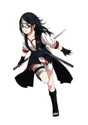 Rule 34 | 1girl, black hair, glasses, long hair, naruto, naruto (series), aged up, red eyes, shi er xian, sword, uchiha sarada, weapon