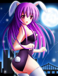 Rule 34 | 1girl, animal ears, female focus, highres, leotard, playboy bunny, purple hair, rabbit ears, rabbit girl, rabbit tail, red eyes, reisen udongein inaba, solo, tail, thighhighs, touhou, white thighhighs, yuzin
