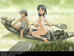Rule 34 | 1girl, 2000, anklet, armlet, artist name, ass, awatake takahiro, barefoot, baseball cap, bracelet, breasts, bug, butterfly, canoe, clothed male nude female, dated, dog, earrings, email address, faceless, faceless male, feet, grass, hat, insect, jewelry, looking at viewer, medium breasts, necklace, nipples, nude, oar, original, outdoors, paddle, radio, sitting, soles, toes, wariza, water, watermark, web address, zenra