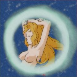 Rule 34 | 1girl, armpits, arms up, blonde hair, closed eyes, highres, jewelry, long hair, magical girl, misty (gulliver boy), nipples, nude, nipples, retro artstyle, ring
