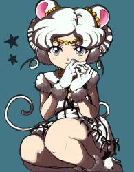 Rule 34 | 1990s (style), animal ears, bishoujo senshi sailor moon, bishoujo senshi sailor moon sailor stars, blush, boots, gloves, grey eyes, jewelry, looking at viewer, mouse ears, mouse tail, ribbon, sailor iron mouse, sitting, smile, tail, twintails, white hair