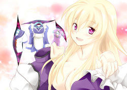 Rule 34 | 1girl, blonde hair, breasts, chaigidhiell, china dress, chinese clothes, cleavage, dress, face, female focus, gap (touhou), large breasts, long hair, maid, purple eyes, sailor dress, smile, solo, touhou, yakumo yukari