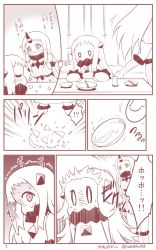 Rule 34 | 0 0, 10s, 2girls, abyssal ship, bowl, breasts, broken, chopsticks, comic, horns, kantai collection, kneehighs, large breasts, mittens, monochrome, multiple girls, northern ocean princess, seaport princess, signature, single horn, socks, sparkle, thought bubble, translation request, twitter username, yamato nadeshiko