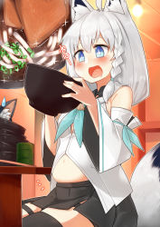 Rule 34 | + +, 2girls, ahoge, animal ears, black hair, black shorts, blue eyes, blue neckerchief, blush, bowl, braid, breasts, commentary request, cup, detached sleeves, food, fox ears, fox girl, fox tail, hair between eyes, harry (namayake), highres, holding, holding bowl, hololive, hololive alternative, hood, hoodie, indoors, kitsune udon, lamp, long hair, midriff, multiple girls, navel, neckerchief, notice lines, ookami mio, open mouth, out of frame, shirakami fubuki, shirakami fubuki (1st costume), short shorts, shorts, sidelocks, single braid, single thighhigh, sitting, small breasts, sparkle, sweatdrop, tail, thigh strap, thighhighs, virtual youtuber, white hair, white hoodie, wolf ears, wolf girl, yunomi
