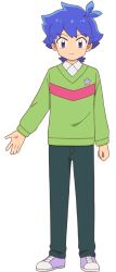 1boy blue_eyes expressionless full_body kawaii_kotarou looking_at_viewer male_focus official_art pants puniru_wa_kawaii_slime shoes sneakers solo sweater transparent_background