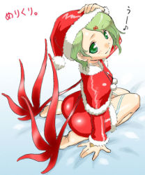 Rule 34 | 1girl, breath of fire, breath of fire v, dr.p, dress, facial mark, full-body tattoo, green eyes, green hair, lowres, matching hair/eyes, nina (breath of fire v), red wings, santa costume, short hair, solo, tattoo, wings
