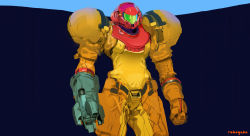 Rule 34 | 1girl, arm cannon, armor, artist name, clenched hand, commentary, concept art, english commentary, helmet, looking ahead, metroid, nintendo, power armor, redesign, robogabo, samus aran, science fiction, sketch, solo, varia suit, weapon