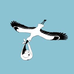 Rule 34 | 1boy, avogado6, baby, bird, blue background, blue theme, closed eyes, flying, monochrome, original, simple background, stork