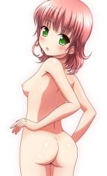 Rule 34 | 1girl, ass, bad id, blush, breasts, green eyes, ki (kk-sk-ray), looking back, nipples, nude, original, red hair, short hair, simple background, small breasts, solo