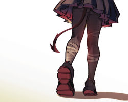 Rule 34 | 1girl, absurdres, arknights, ass, black footwear, black pantyhose, black skirt, demon girl, demon tail, highres, lower body, pantyhose, shadow, simple background, skirt, solo, tail, upskirt, w (arknights), walking, white background, zongchi