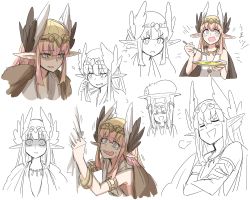 Rule 34 | 1girl, absurdres, blush stickers, circe (fate), circlet, crying, eating, expressions, fate/grand order, fate (series), gradient eyes, gradient hair, highres, kankan33333, multicolored eyes, multicolored hair, pig, plate, pointy ears, wide-eyed, wings