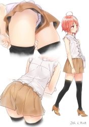 Rule 34 | 10s, 1girl, 2016, adjusting clothes, adjusting legwear, ahoge, alternate costume, ama mitsuki, artist name, ass, bag, bent over, black thighhighs, blush, bracelet, brown footwear, brown skirt, buttons, casual, center frills, dated, dressing, fashion, frills, from above, from side, handbag, high heels, i-58 (kancolle), jewelry, kantai collection, lower body, multiple views, over shoulder, panties, pantyshot, pink eyes, pink hair, polka dot, polka dot panties, shirt, shoes, short hair, shorts, simple background, skirt, sleeveless, sleeveless shirt, thighhighs, thighs, underwear, upshorts, walking, white background, white panties, white shirt, zettai ryouiki