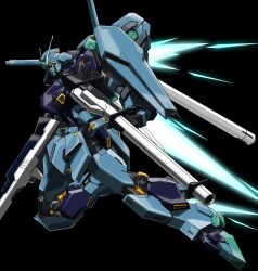 Rule 34 | arm shield, bazooka (gundam), beam rifle, beastkingbarbaros, black background, char&#039;s counterattack, commentary request, energy gun, exhaust, flying, gun, gundam, gundam msv, highres, holding, holding gun, holding weapon, looking ahead, mecha, mecha focus, mobile suit, no humans, nu gundam mp type, robot, science fiction, shoulder cannon, simple background, solo, v-fin, weapon, yellow eyes