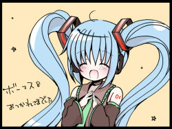 Rule 34 | 1girl, blush, catbell, closed eyes, female focus, hatsune miku, solo, twintails, vocaloid