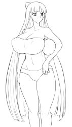 Rule 34 | 10s, 1girl, alternate breast size, armpits, ball, bandeau, bare shoulders, bikini, blunt bangs, bow, breasts, cleavage, greyscale, hair bow, highres, hime cut, huge breasts, jadf, lineart, long hair, monochrome, navel, panty &amp; stocking with garterbelt, simple background, skindentation, solo, stocking (psg), strapless, swimsuit, tube top, very long hair, white background
