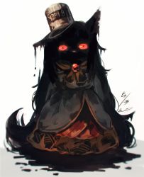 Rule 34 | 1girl, animal ears, black hair, bucket, commentary request, dress, imaizumi kagerou, koto inari, long hair, paint, paint can, paint on clothes, paint splatter, paint splatter on face, red eyes, touhou, wolf ears