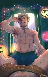 Rule 34 | 2boys, abs, condom, halloween, highres, looking at viewer, male focus, multiple boys, naughty face, nipples, original, pov, topless male, sohma, underwear, undressing, yaoi