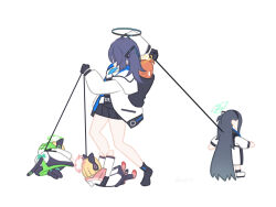 Rule 34 | 5girls, ahoge, animal ear headphones, animal ears, animal hood, aris (blue archive), arm up, arms up, baby carrier, babysitter, black coat, black footwear, black gloves, black hair, black jacket, black skirt, blazer, blue archive, blue necktie, cat ear headphones, cat hood, cat tail, coat, commentary, faceless, faceless female, fake animal ears, fake tail, from side, full body, gloves, green coat, hair ornament, halo, headphones, holding, holding leash, hood, hood down, jacket, leash, long hair, long sleeves, lying, meme, midori (blue archive), mildtaste, momoi (blue archive), multicolored coat, multiple girls, necktie, on back, on floor, on side, one side up, orange hair, pink coat, pink footwear, pleated skirt, reaching, rough day for mom (meme), shoes, siblings, simple background, sisters, skirt, standing, symbol-only commentary, tail, twitter username, two side up, very long hair, white background, white coat, white footwear, yamcha pose (meme), yuuka (blue archive), yuzu (blue archive)