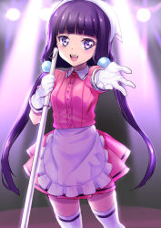 Rule 34 | 1000, 1girl, :d, apron, blend s, blunt bangs, broom, collared shirt, cowboy shot, dress shirt, floating hair, gloves, highres, holding, holding broom, long hair, looking at viewer, miniskirt, open mouth, pink shirt, pink skirt, pleated skirt, purple eyes, purple hair, sakuranomiya maika, shirt, short sleeves, skirt, smile, solo, standing, thighhighs, twintails, very long hair, waist apron, white apron, white gloves, white thighhighs, wing collar, zettai ryouiki