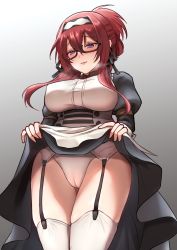 Rule 34 | 1girl, absurdres, glasses, highres, lifting own clothes, lillia greyrat, looking at viewer, maid, mushoku tensei, panties, underwear