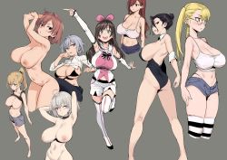 Rule 34 | 6+girls, blonde hair, breasts, cleavage, erza scarlet, fate (series), glasses, jeanne d&#039;arc alter (fate), kizuna ai, kizuna ai inc., large breasts, leotard, multiple girls, one eye covered, playboy bunny, ribbon, short hair, try (lsc), virtual youtuber