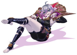Rule 34 | 1girl, absurdres, ahoge, ass, belt, black belt, blush, breasts, briar (league of legends), colored sclera, commentary, detached sleeves, english commentary, feet, full body, gradient hair, grey eyes, grey hair, hair between eyes, highres, knees up, large breasts, league of legends, leg up, legs, looking at viewer, multicolored hair, no shoes, open mouth, pink hair, pointy ears, red sclera, shadow, sharp teeth, sidelocks, simple background, sitting, smile, soles, solo, stirrup legwear, teeth, thighs, toeless legwear, toenails, toes, torahime (roland00), two-tone hair, vampire, white background, wrist cuffs