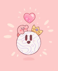 Rule 34 | :d, arm up, blue eyes, blush, blush stickers, commentary request, crown, harukui, heart, highres, kirby, kirby (series), looking at viewer, nintendo, no humans, notice lines, on head, open mouth, pink background, simple background, smile, star (symbol), tilted headwear, void soul, void termina