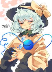 Rule 34 | 1girl, blue nails, bow, eyebrows, closed eyes, hat, hat bow, iroyopon, komeiji koishi, nail polish, own hands clasped, own hands together, solo, steepled fingers, third eye, touhou, white hair