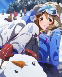 Rule 34 | 10s, 1girl, :p, brown eyes, brown hair, gloves, goggles, goggles on head, hagiwara yukiho, idolmaster, idolmaster (classic), idolmaster million live!, looking at viewer, million live card, official art, solo, solo focus, tongue, tongue out