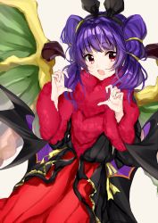 Rule 34 | 1girl, animal ears, bad id, bad pixiv id, blush, claw pose, dragon wings, dress, fangs, fire emblem, fire emblem: the sacred stones, fire emblem heroes, fur trim, gao, grey background, halloween, highres, long hair, looking at viewer, myrrh (fire emblem), nintendo, open mouth, purple hair, rabbit ears, red eyes, satoimo chika, simple background, solo, twintails, white background, wings
