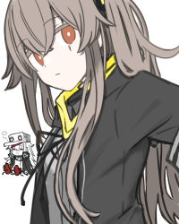 Rule 34 | 2girls, absurdres, brown hair, drooling, expressionless, g11 (girls&#039; frontline), girls&#039; frontline, hair between eyes, hair ornament, hat, highres, jacket, long hair, looking at viewer, multiple girls, open clothes, open jacket, partially colored, scar, scar across eye, scar on face, shirt, simple background, sleeping, tetuw, ump45 (girls&#039; frontline), white background, white shirt