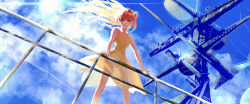 Rule 34 | 1girl, absurdres, bare arms, bare shoulders, blonde hair, blue eyes, blue sky, closed mouth, cloud, collarbone, cookieei, dress, from below, highres, interface headset, long hair, looking at viewer, multicolored hair, neon genesis evangelion, red hair, sky, sleeveless, sleeveless dress, smile, solo, souryuu asuka langley, spaghetti strap, very long hair, yellow dress