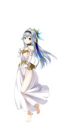 Rule 34 | 1girl, absurdres, anklet, aqua eyes, artist request, barefoot, character request, elbow gloves, full body, gloves, grimms notes, hair ornament, highres, jewelry, long hair, looking at viewer, parted lips, see-through silhouette, silver hair, simple background, solo, white background, white gloves
