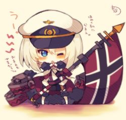 Rule 34 | 1girl, ;o, azur lane, black skirt, blue eyes, blush, boots, cape, chibi, earrings, flag, full body, fur-trimmed boots, fur-trimmed cape, fur trim, hair between eyes, hat, holding, holding flag, jacket, jewelry, knee boots, long sleeves, multicolored cape, multicolored clothes, muuran, norwegian flag, one eye closed, open mouth, peaked cap, red cape, signature, silver hair, skirt, solo, standing, tirpitz (azur lane), translation request, white cape, white footwear, white hat, white jacket