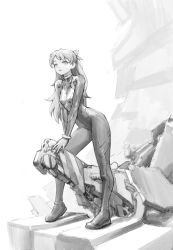 Rule 34 | all fours, corel painter, evangelion: 1.0 you are (not) alone, evangelion: 3.0 you can (not) redo, from below, gainax, greyscale, interface headset, latex, long hair, monochrome, neon genesis evangelion, plugsuit, rebuild of evangelion, sketch, solo, souryuu asuka langley, yugen99