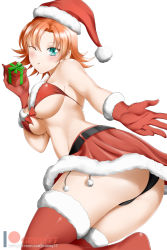 Rule 34 | 1girl, alternate costume, artist name, ass, bare shoulders, belt, bikini, bikini top only, black panties, blush, box, breasts, christmas, cleavage, dutch angle, fur-trimmed gloves, fur-trimmed legwear, fur-trimmed skirt, fur trim, gift, gift box, gloves, green eyes, groin, hair intakes, hairline, hat, highres, kimmy77, large breasts, looking at viewer, medium breasts, miniskirt, nora valkyrie, one eye closed, orange hair, panties, parted lips, patreon logo, patreon username, red gloves, red skirt, rwby, santa costume, shiny clothes, shiny skin, short hair, skindentation, skirt, smile, solo, swimsuit, thighhighs, underboob, underwear, watermark, web address, white background, white gloves, wink