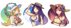 Rule 34 | + +, 3girls, alternate costume, altina (fire emblem), altina (summer) (fire emblem), bare shoulders, bikini, blonde hair, blue eyes, breasts, brown headwear, cleavage, coconut, coconut cup, commentary, drinking straw, drinking straw in mouth, female focus, fire emblem, fire emblem: radiant dawn, fire emblem heroes, flower, green bikini, grey one-piece swimsuit, haconeri, hair flower, hair ornament, hat, hat flower, highres, large breasts, loki (fire emblem), loki (summer) (fire emblem), long hair, matching hair/eyes, multiple girls, muscular, muscular female, nintendo, official alternate costume, one-piece swimsuit, purple hair, red eyes, red hair, see-through, sun hat, swimsuit, symbol-only commentary, tongue, tongue out, upper body, white headwear, ymir (fire emblem heroes), ymir (summer) (fire emblem heroes)