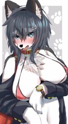 Rule 34 | 1girl, blue eyes, breasts, dog, furry, furry female, highres, nipples, nukochi, open mouth, short hair, solo
