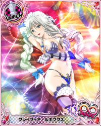 Rule 34 | 10s, 1girl, artist request, braid, breasts, card (medium), character name, chess piece, grayfia lucifuge, grey eyes, high school dxd, high school dxd infinity, large breasts, lipstick, long hair, maid headdress, makeup, official art, queen (chess), red lips, silver hair, solo, thighhighs, trading card, twin braids