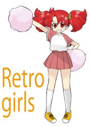 Rule 34 | 1girl, cheerleader, ebiriiko, kunio-kun series, looking at viewer, momozono satomi, pom pom (cheerleading), red eyes, red hair, red skirt, skirt, solo, two side up