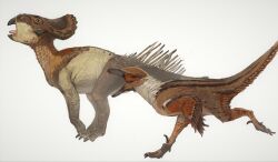 Rule 34 | animal focus, dinosaur, feathered dinosaur, from side, highres, mossacannibalis, no humans, original, simple background, white background