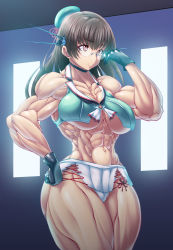 Rule 34 | 10s, 1girl, abs, choukai (kancolle), extreme muscles, female focus, glasses, highres, kantai collection, muscular, purukogi (plasma beach), solo
