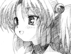 Rule 34 | 00s, 1girl, clannad, gofu, greyscale, hair bobbles, hair ornament, ichinose kotomi, monochrome, sketch, solo, traditional media, two side up